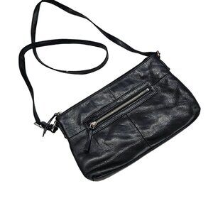 Margot Black Leather Crossbody Bag‎ Zipper Pocket Neutral Minimalist Classic